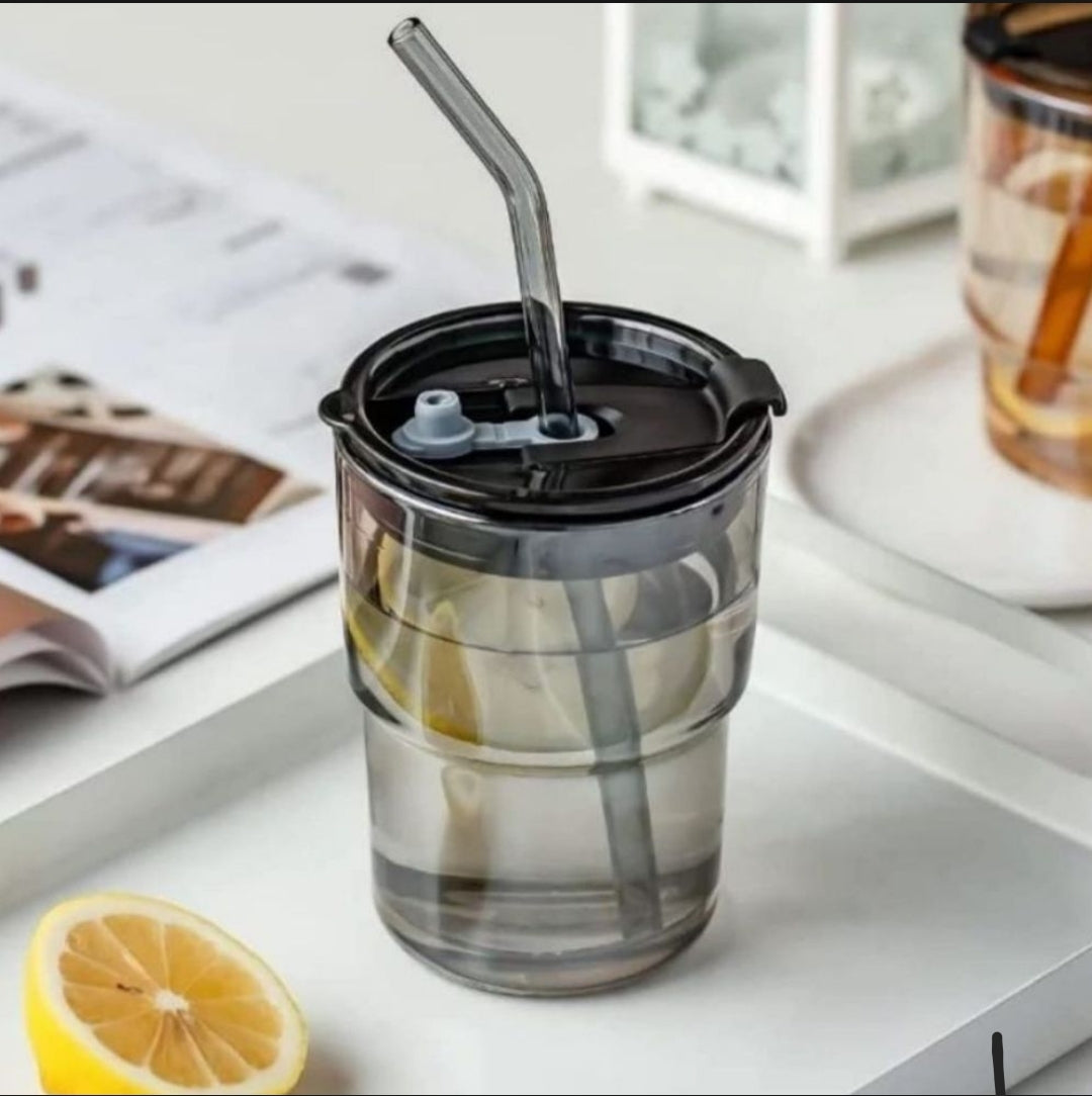 Gorgous Leather Grip Coffee Cup Sipper Glass with Straw Mug