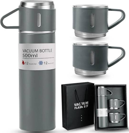 500ml Stainless Steel Vacuum Insulated Thermos Flask With 3 Cups Set.