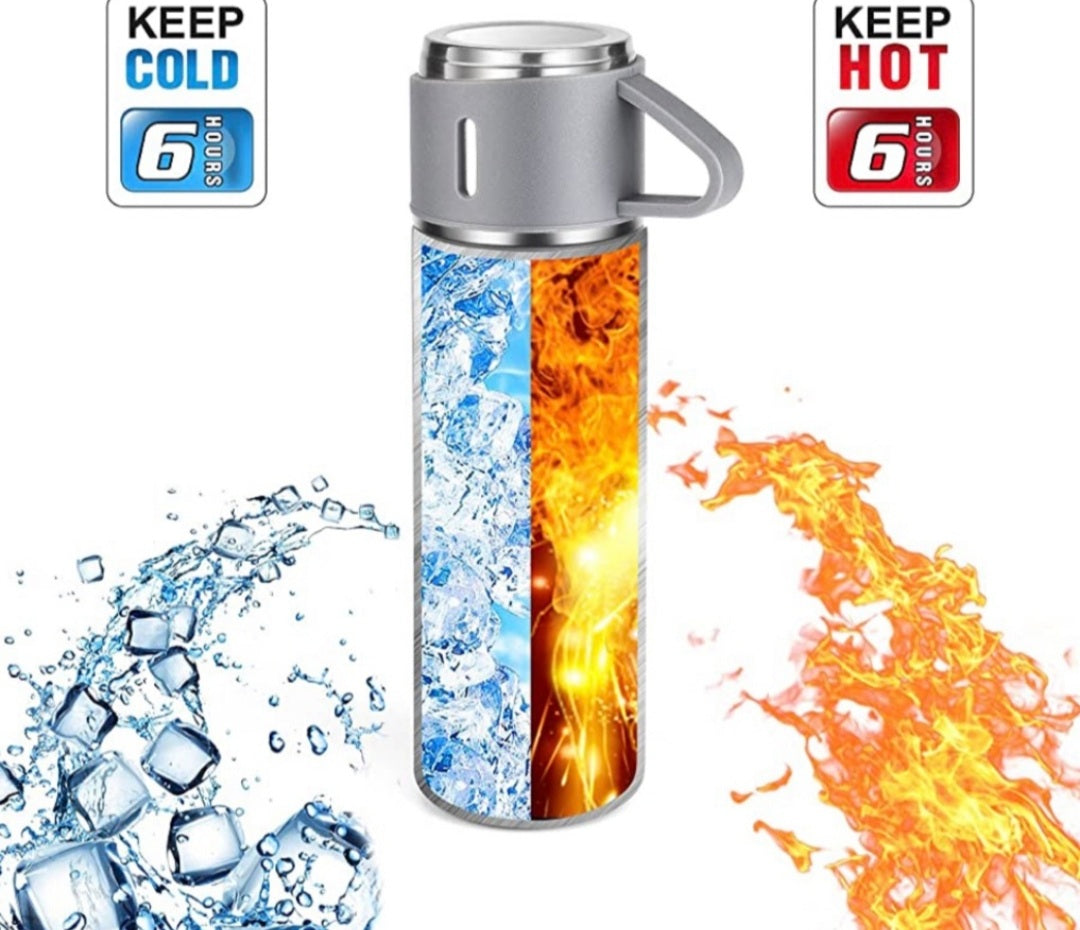 500ml Stainless Steel Vacuum Insulated Thermos Flask With 3 Cups Set.